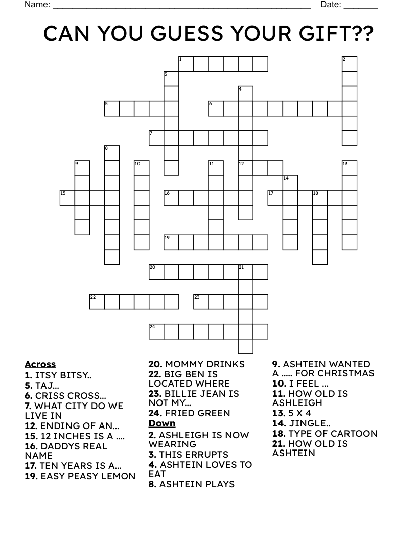 CAN YOU GUESS YOUR GIFT Crossword WordMint