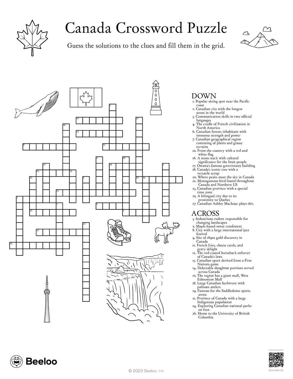 Canada Crossword Puzzle Beeloo Printable Crafts And Activities For Kids