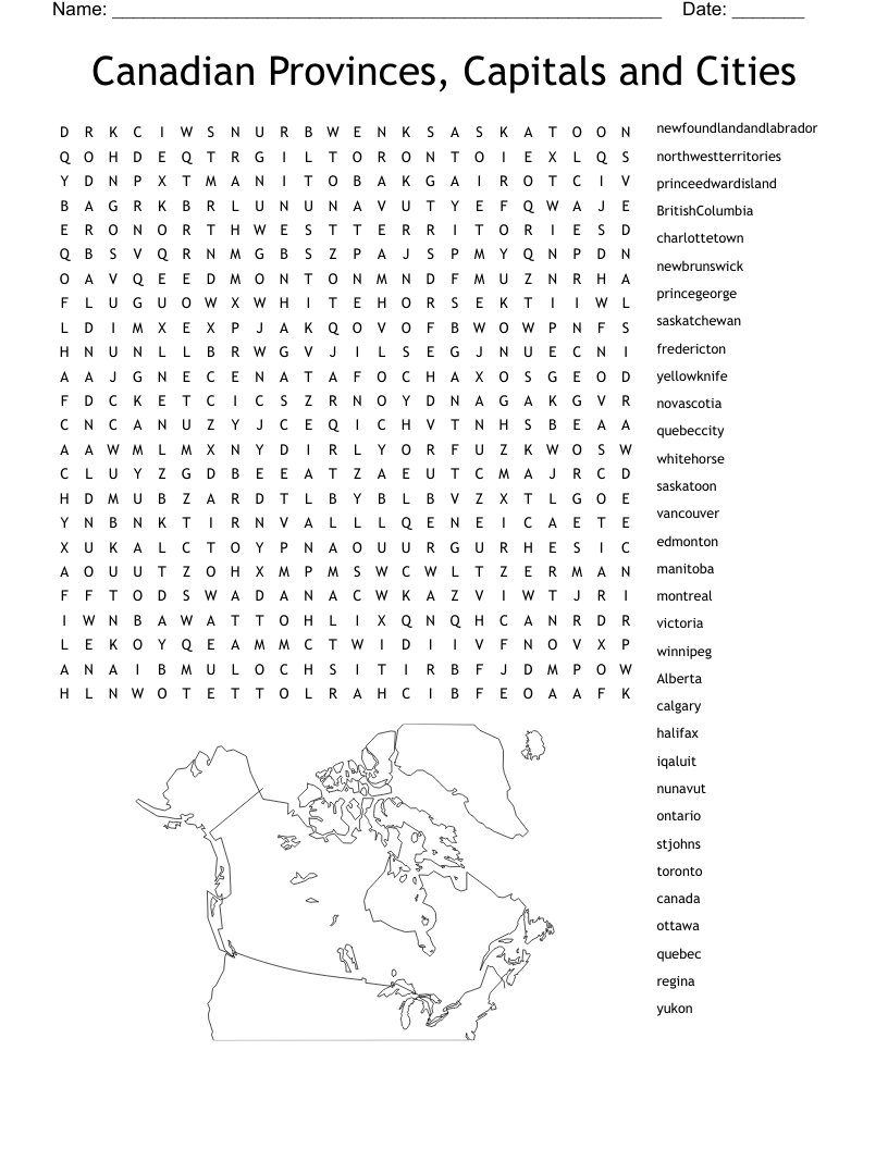 Canadian Province Crossword Puzzle