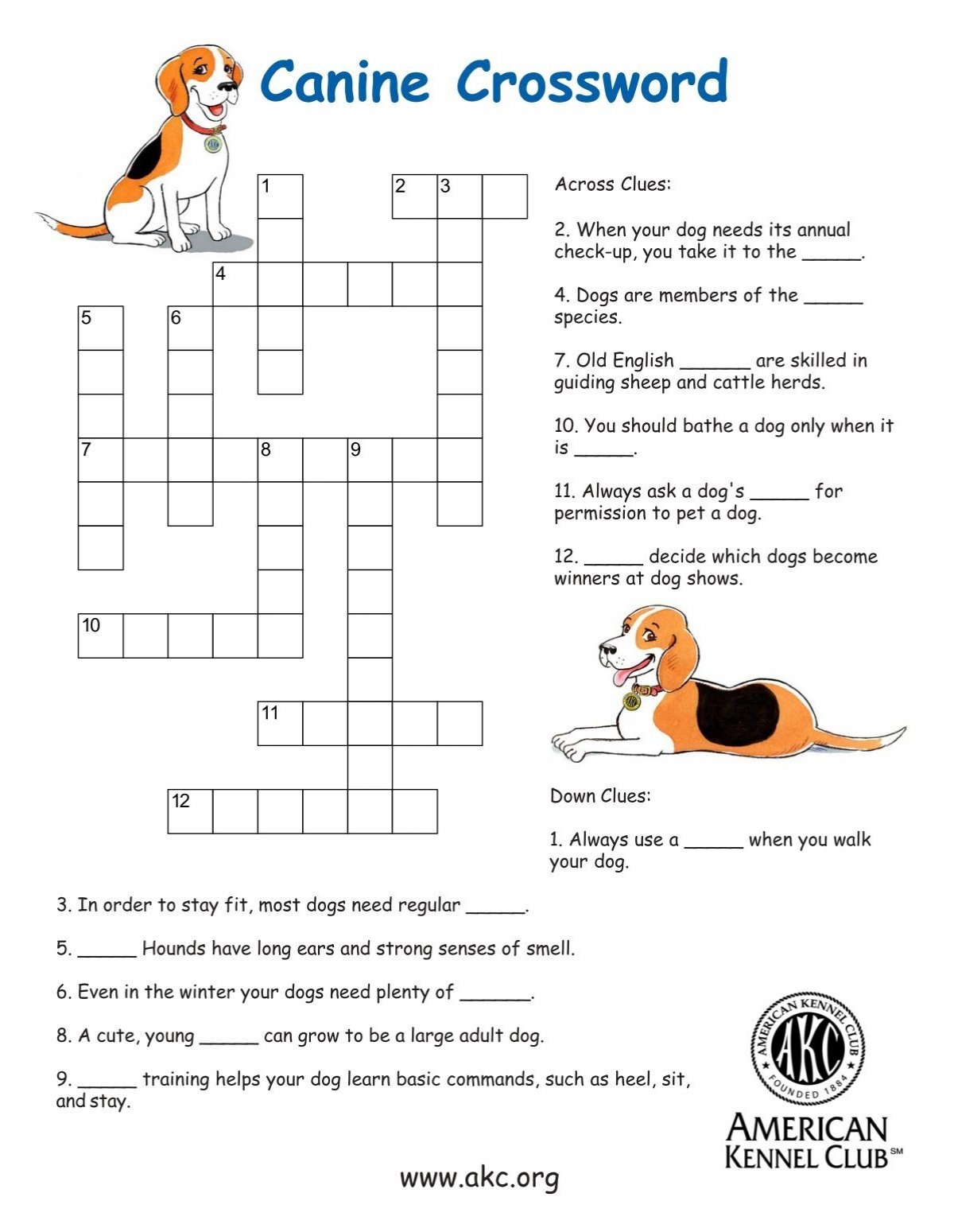 Canine Crossword Canine Crossword