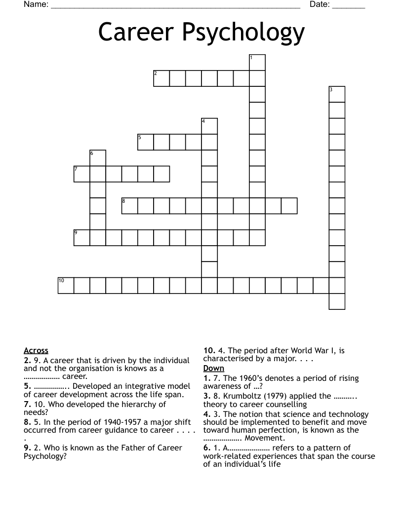 Career Psychology Crossword WordMint