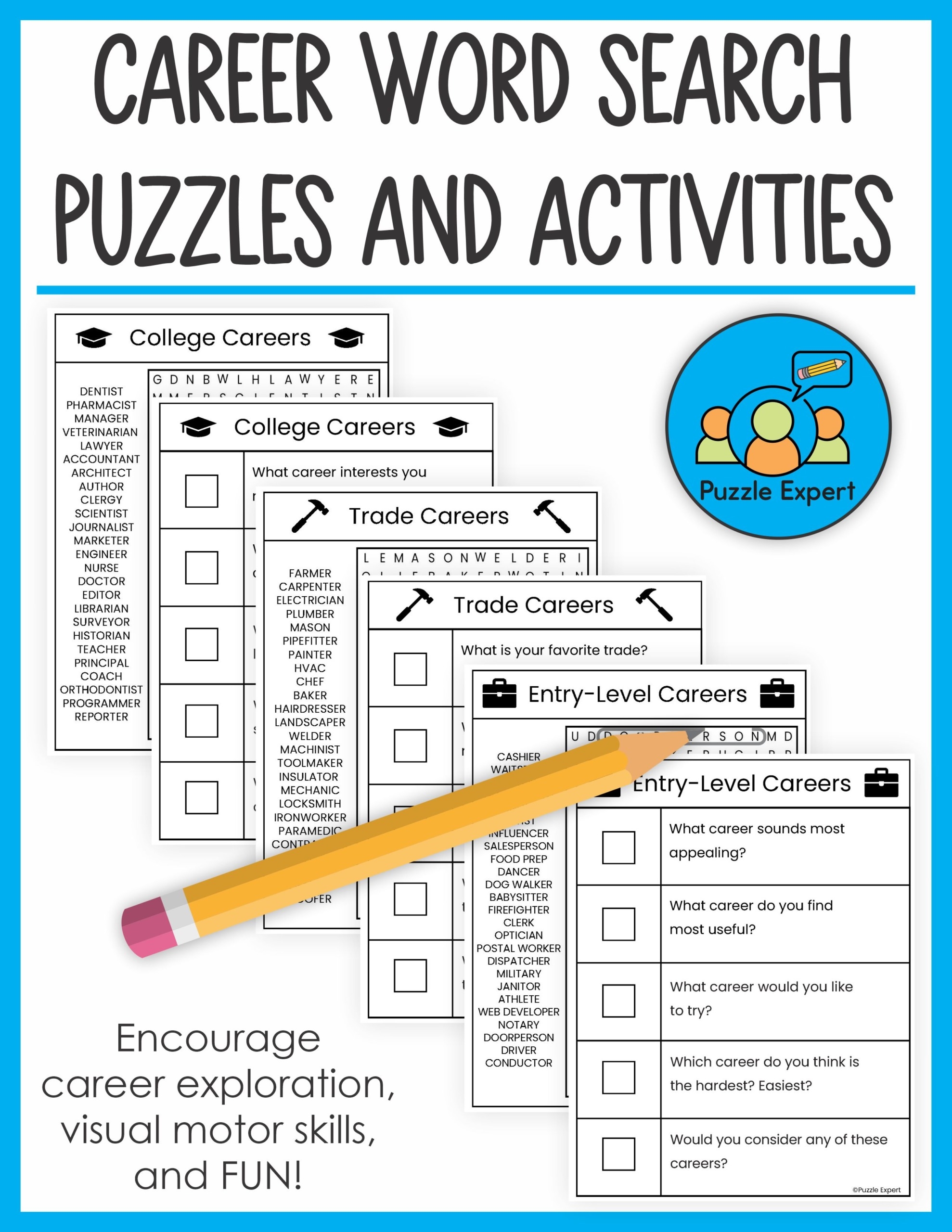 Career Word Search And Activities Packet Career Word Search And Activities Packet