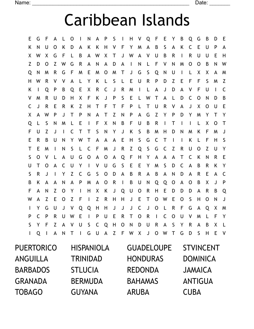 Caribbean Islands Word Search WordMint