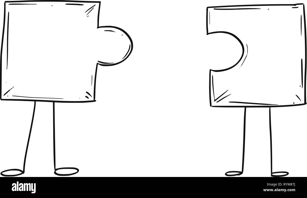 Cartoon Drawing Of Two Jigsaw Puzzle Piece Characters Matching Together Stock Vector Image U0026 Art Alamy
