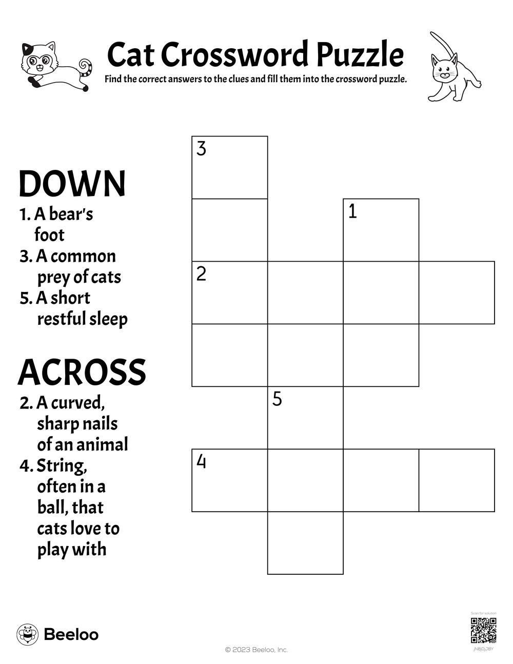 Cat themed Crossword Puzzles Beeloo Printable Crafts And Cat themed Crossword Puzzles Beeloo Printable Crafts And