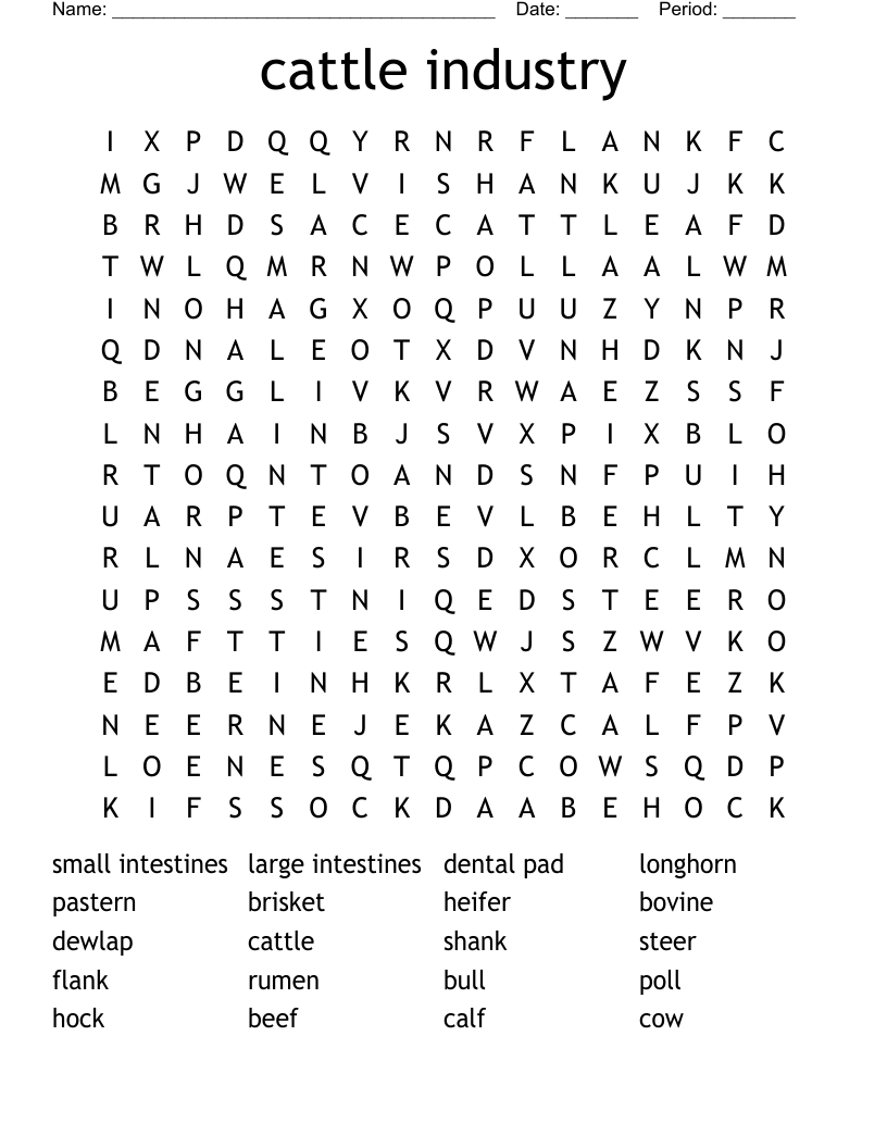 Cattle Industry Word Search WordMint