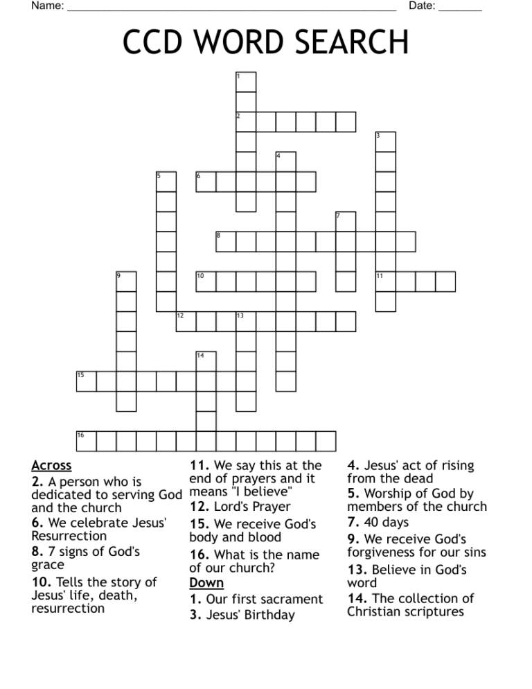CCD WORD SEARCH Crossword WordMint