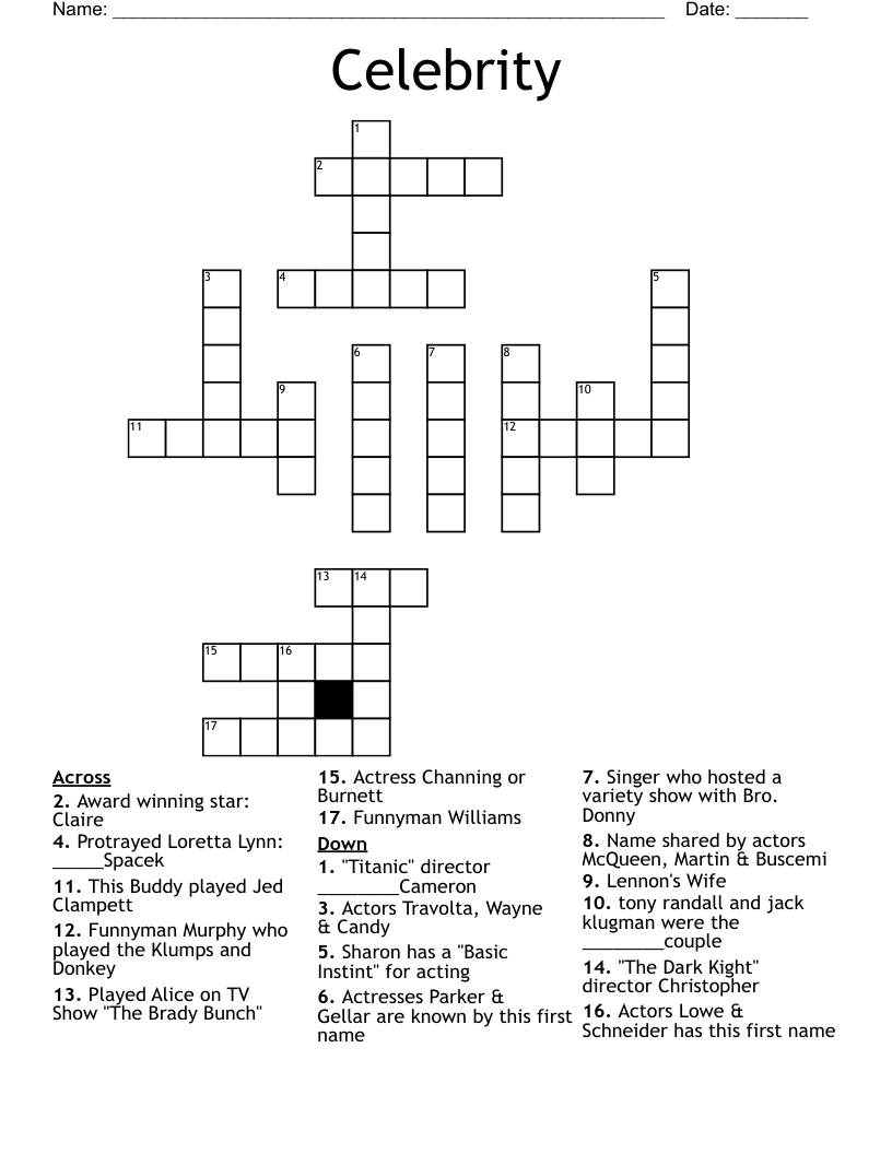 Celebrity Crossword WordMint Celebrity Crossword WordMint