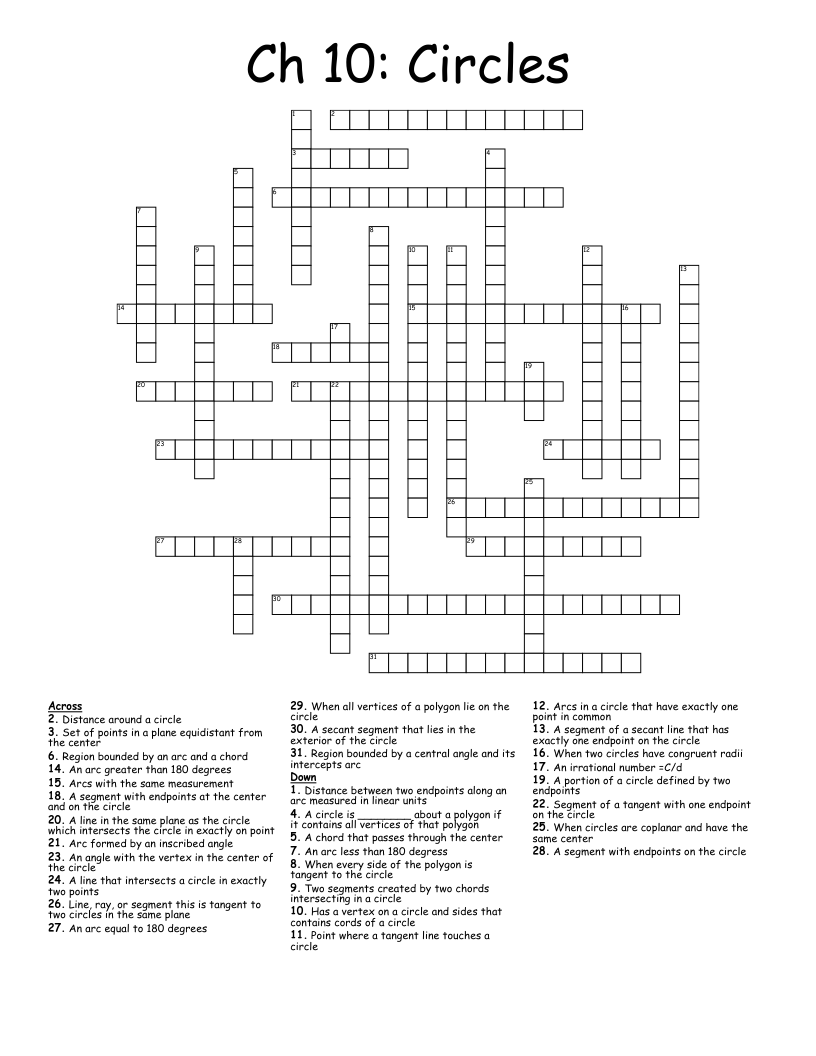 Ch 10 Circles Crossword WordMint