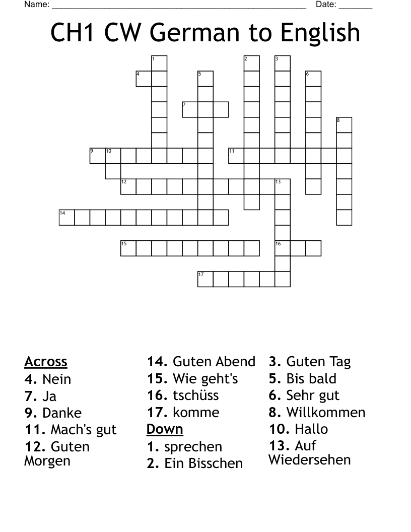 CH1 CW German To English Crossword WordMint