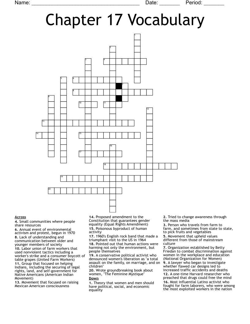 Chapter 17 Vocabulary Crossword WordMint