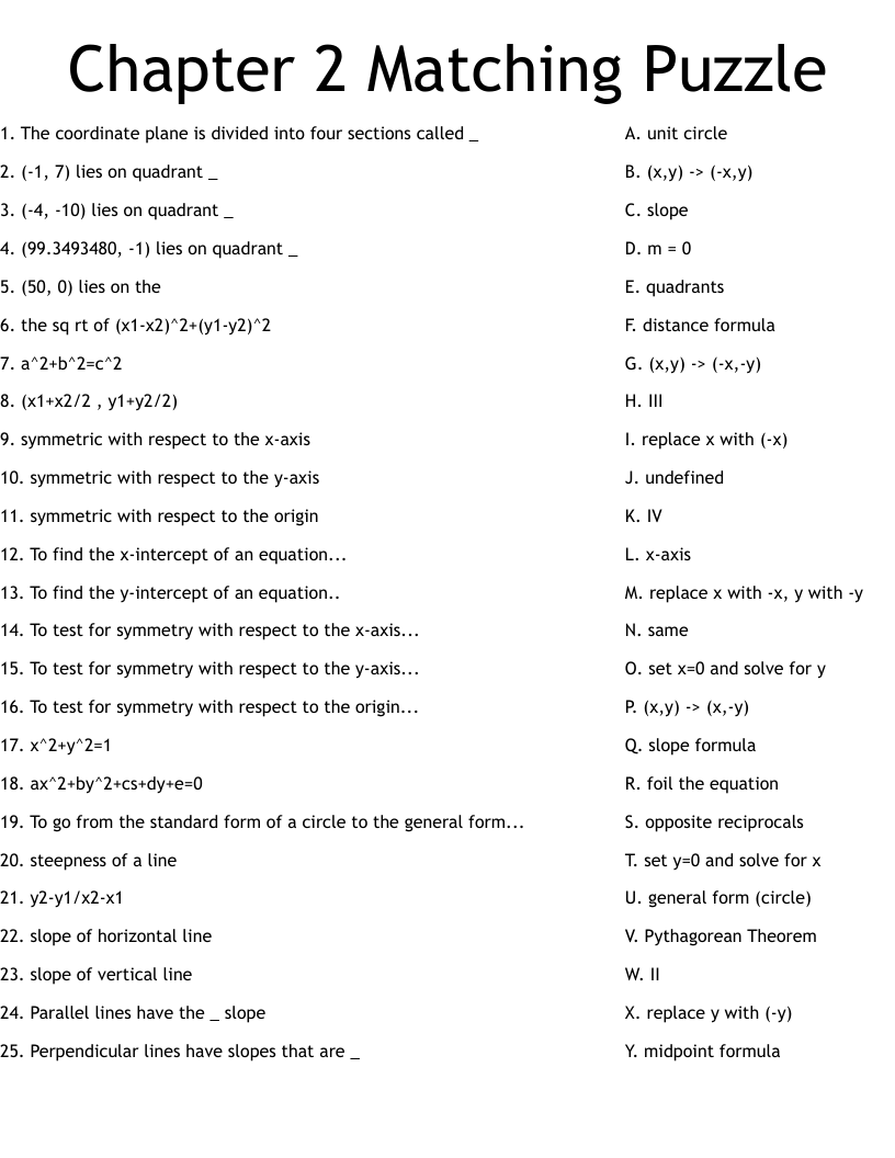 Chapter 2 Matching Puzzle Worksheet WordMint