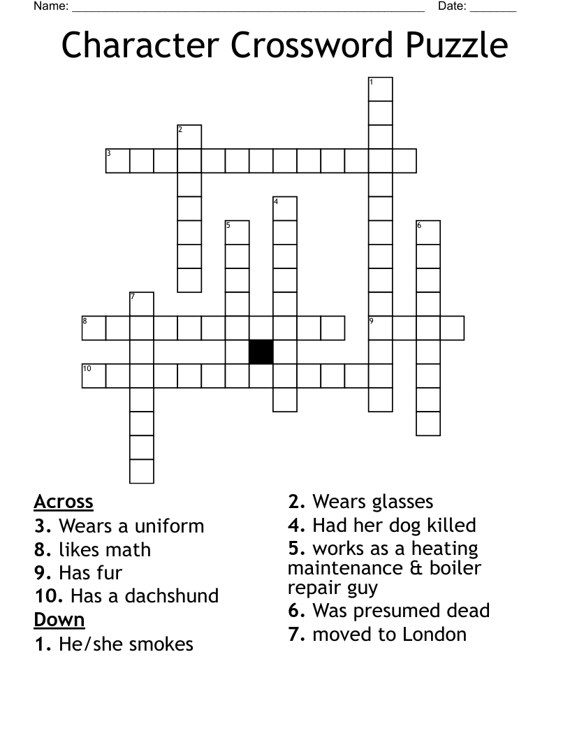 Character Crossword Puzzle WordMint