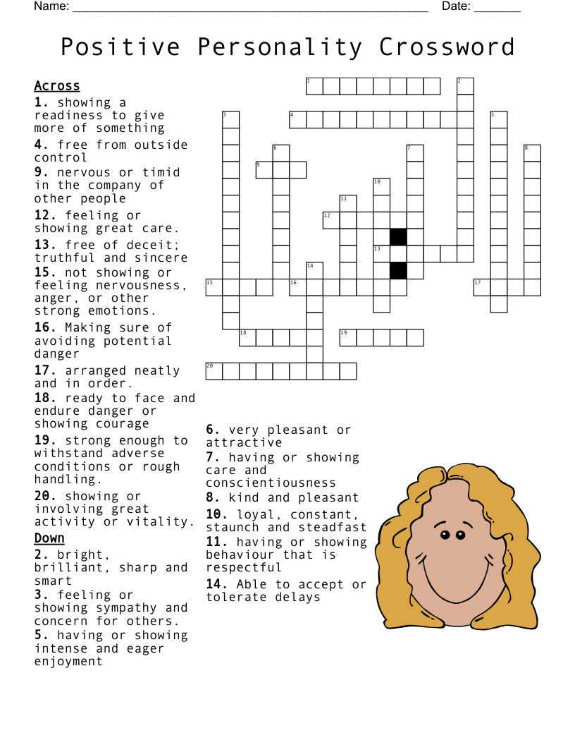 Crossword Puzzle Printable On Chacter