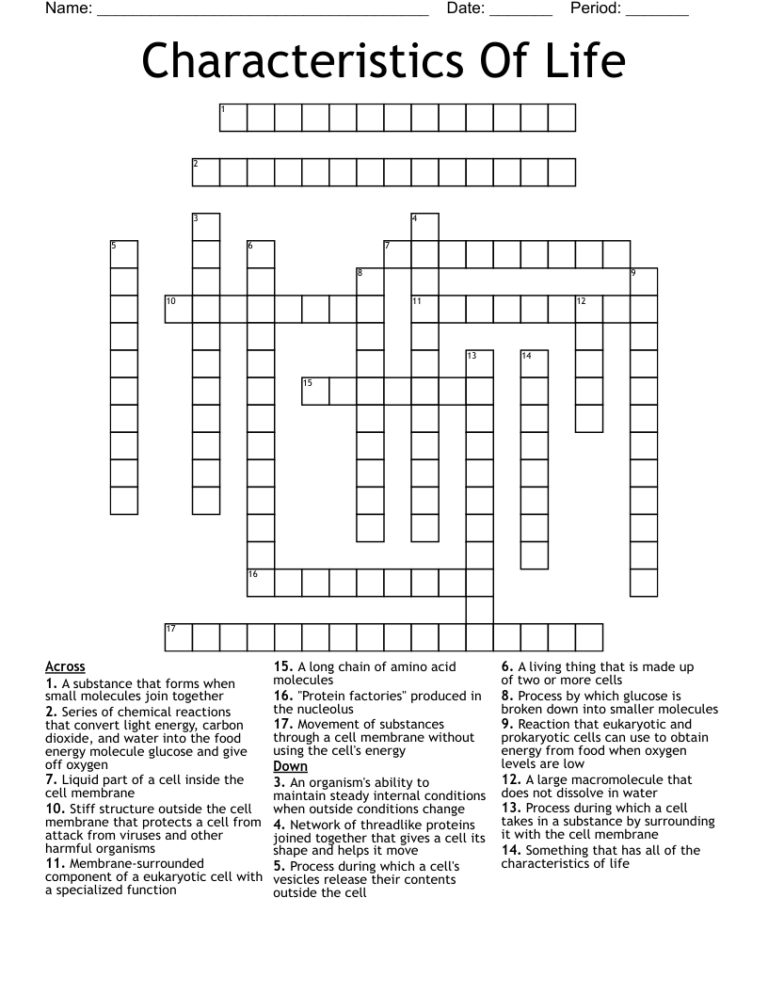 Characteristics Of Life Crossword WordMint