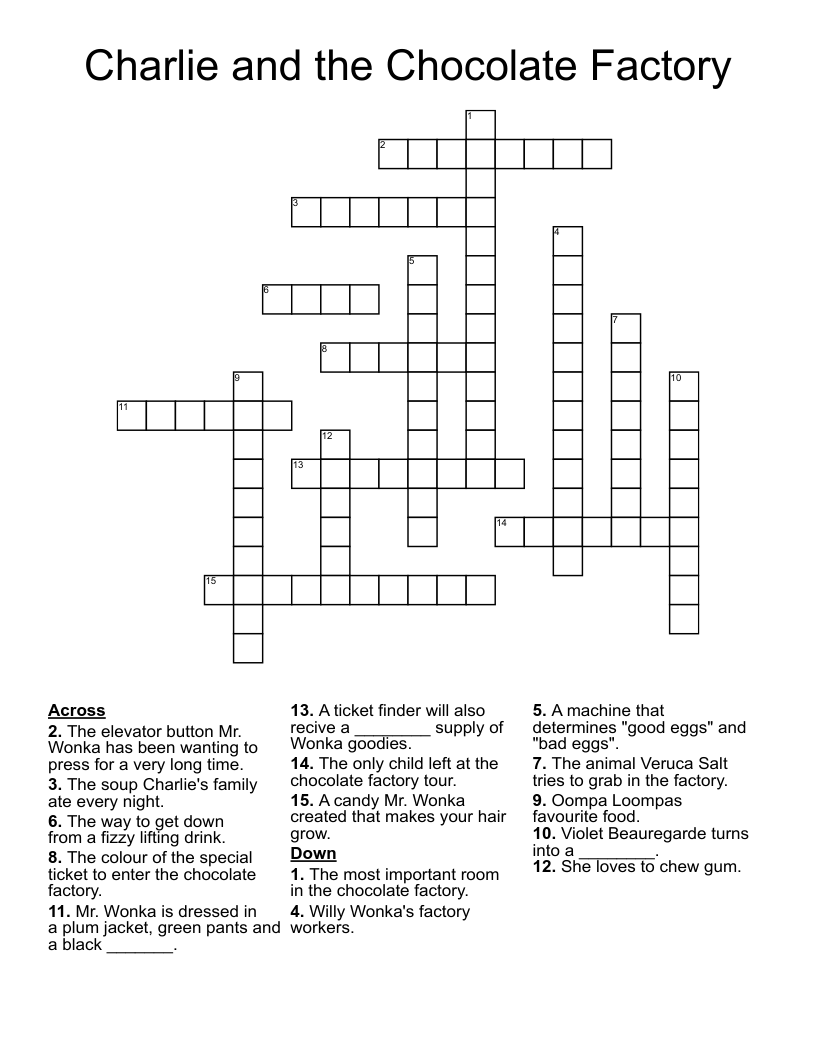 Charlie And The Chocolate Factory Crossword WordMint Charlie And The Chocolate Factory Crossword WordMint