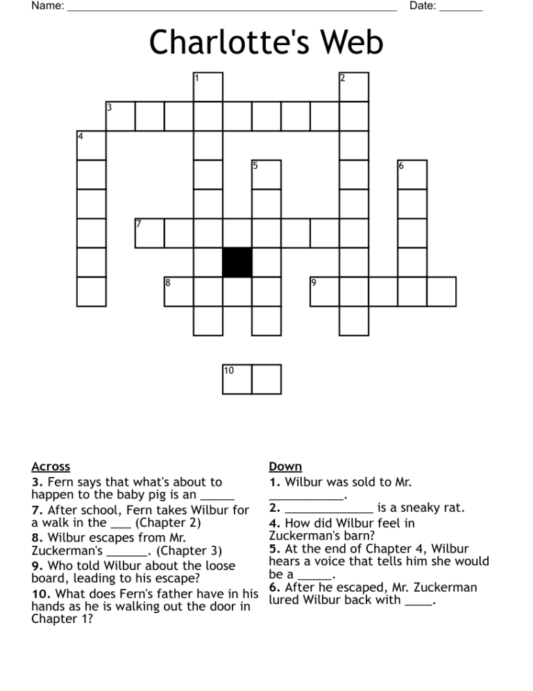 Charlotte s Web Crossword WordMint