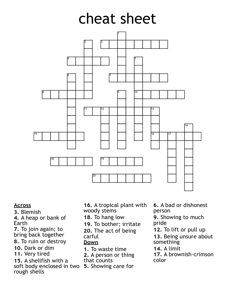 Cheat Sheet Crossword WordMint Cheat Sheet Crossword WordMint
