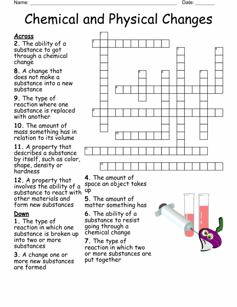 Chemical And Physical Changes Crossword WordMint