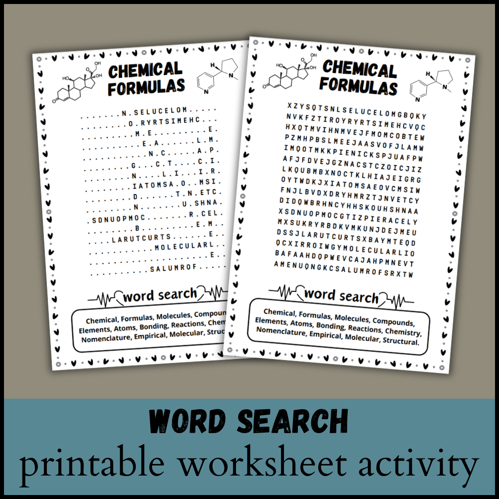 Chemical Formulas Word Search Puzzle Worksheet Activity Made 