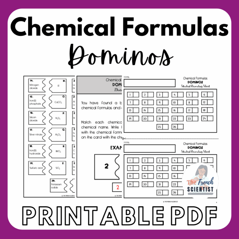 CHEMISTRY Chemical Formulas Dominos Puzzle Activity Printable
