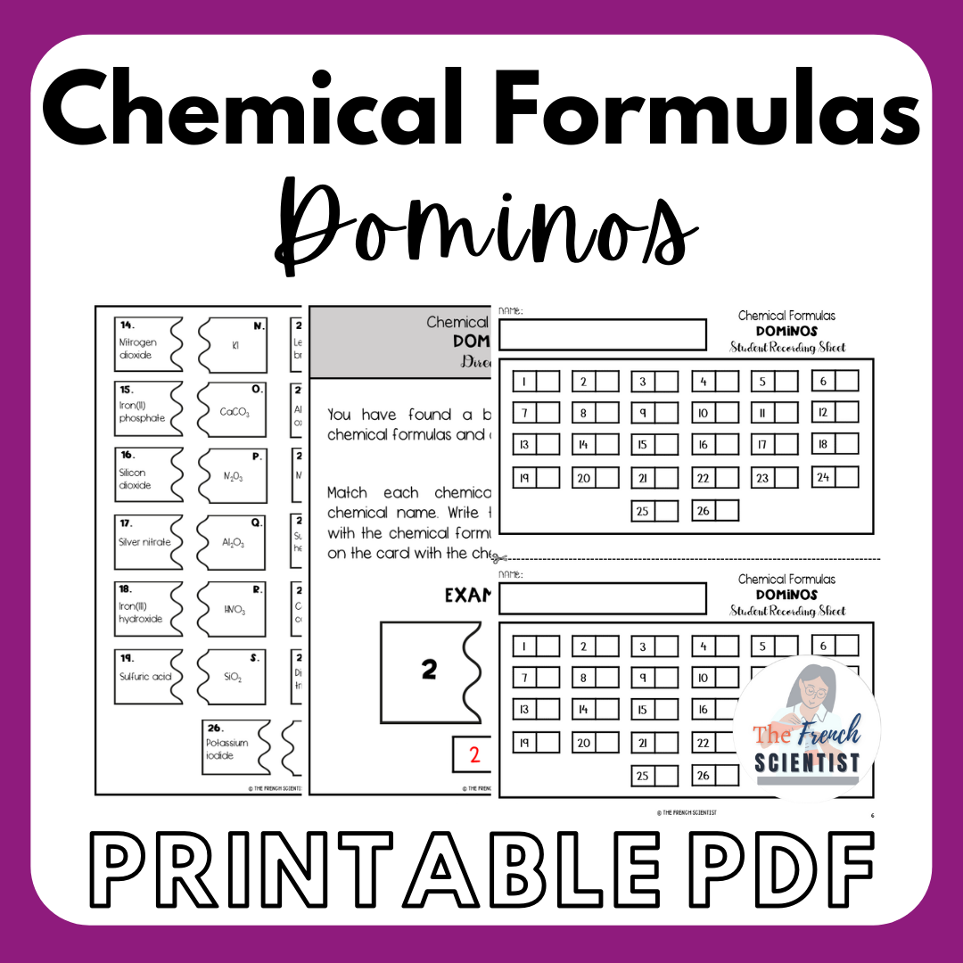 CHEMISTRY Chemical Formulas Dominos Puzzle Activity Printable 