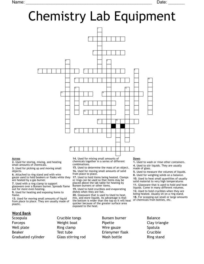 Chemistry Lab Equipment Crossword WordMint