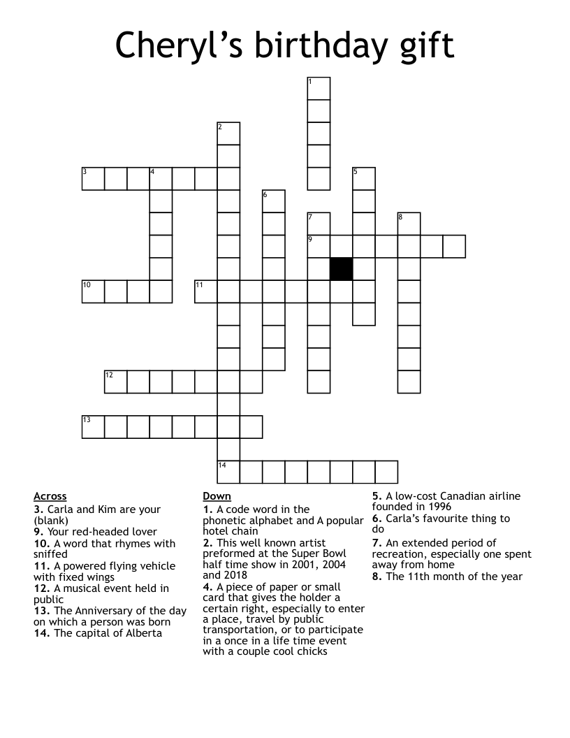 Cheryl s Birthday Gift Crossword WordMint Cheryl s Birthday Gift Crossword WordMint