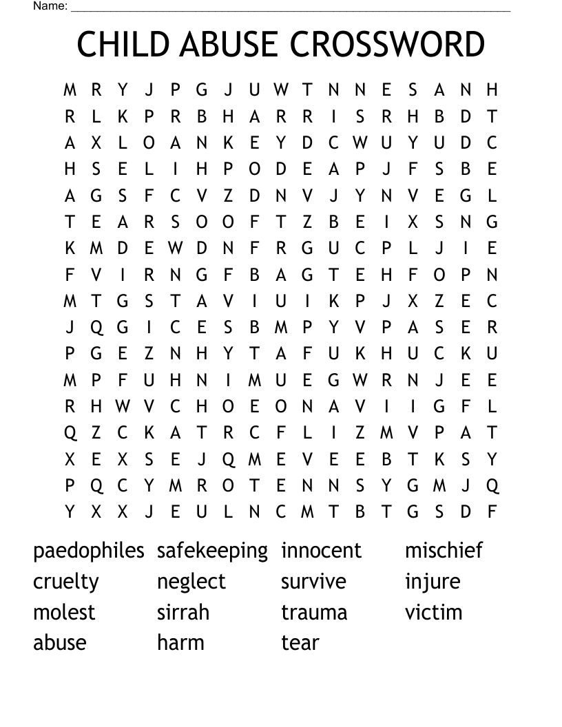 CHILD ABUSE CROSSWORD Word Search WordMint CHILD ABUSE CROSSWORD Word Search WordMint
