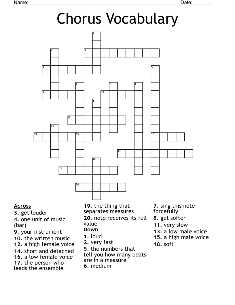 Chorus Vocabulary Crossword WordMint Chorus Vocabulary Crossword WordMint