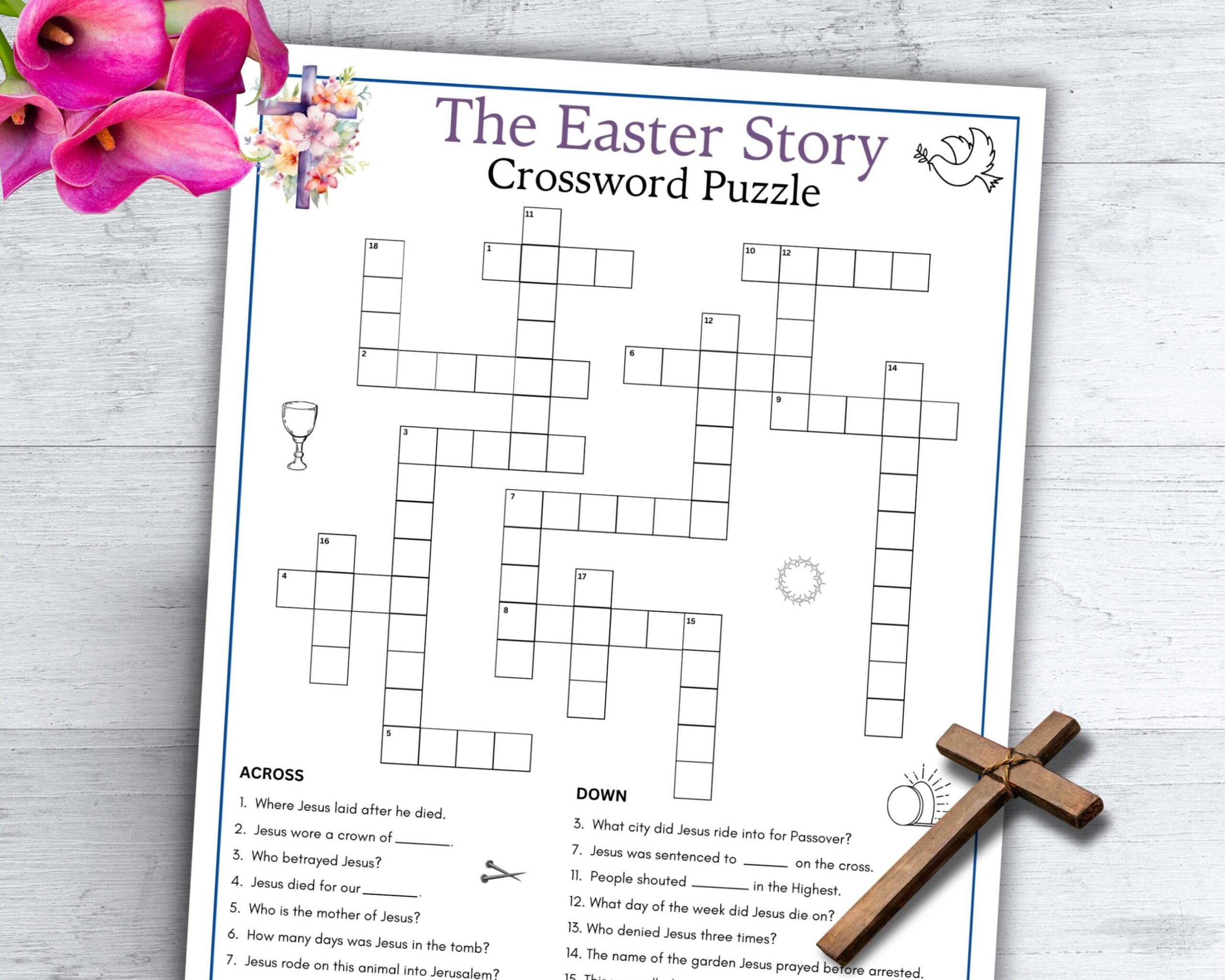 Christian Easter Crossword Puzzle Easter Games Printable Holy Week Bible Activity Word Game Easter Story Trivia Religious Quiz Kids Adults Etsy UK
