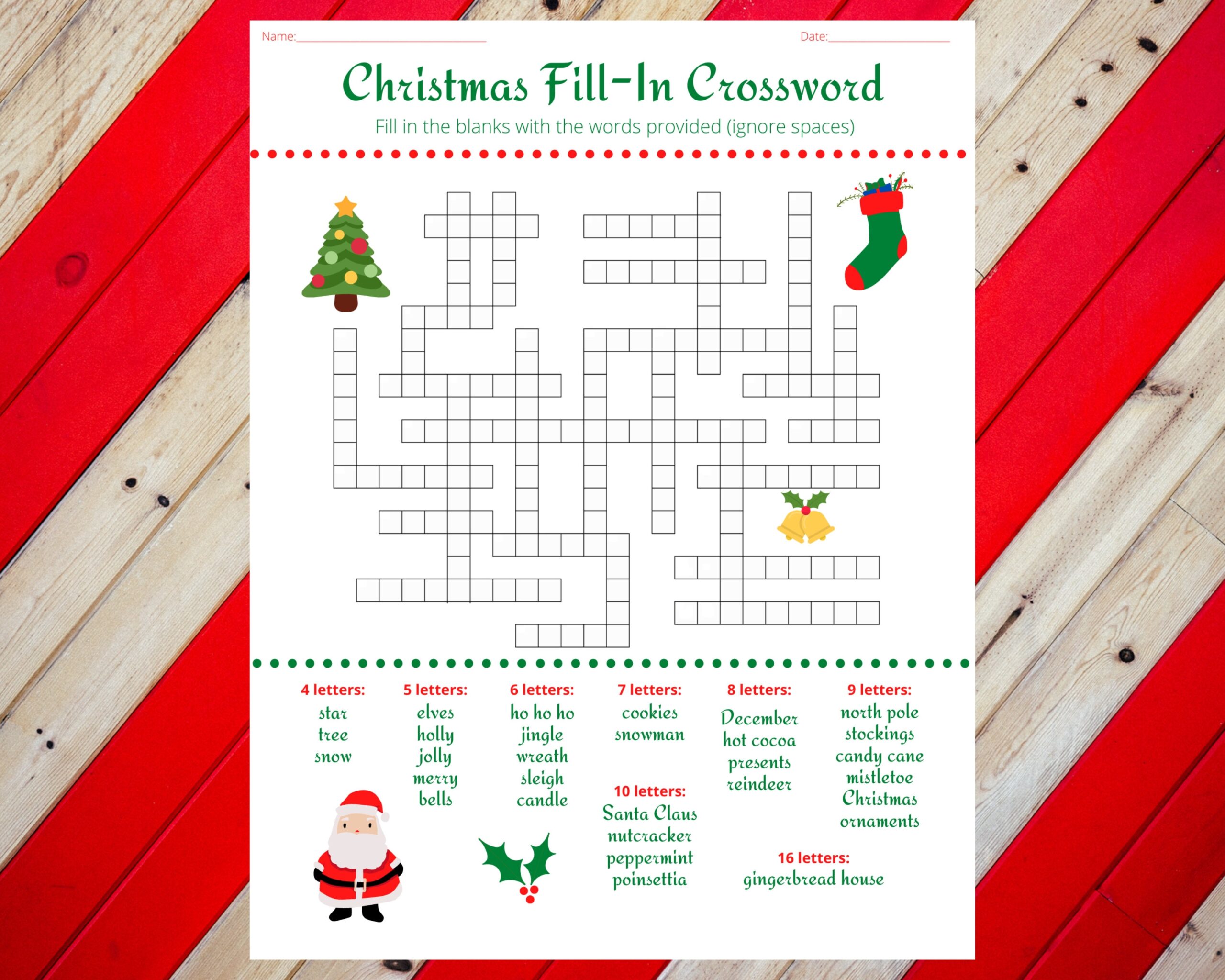 Christmas Holiday Fill In Crossword Puzzle Worksheet DIGITAL PRINTABLE Etsy