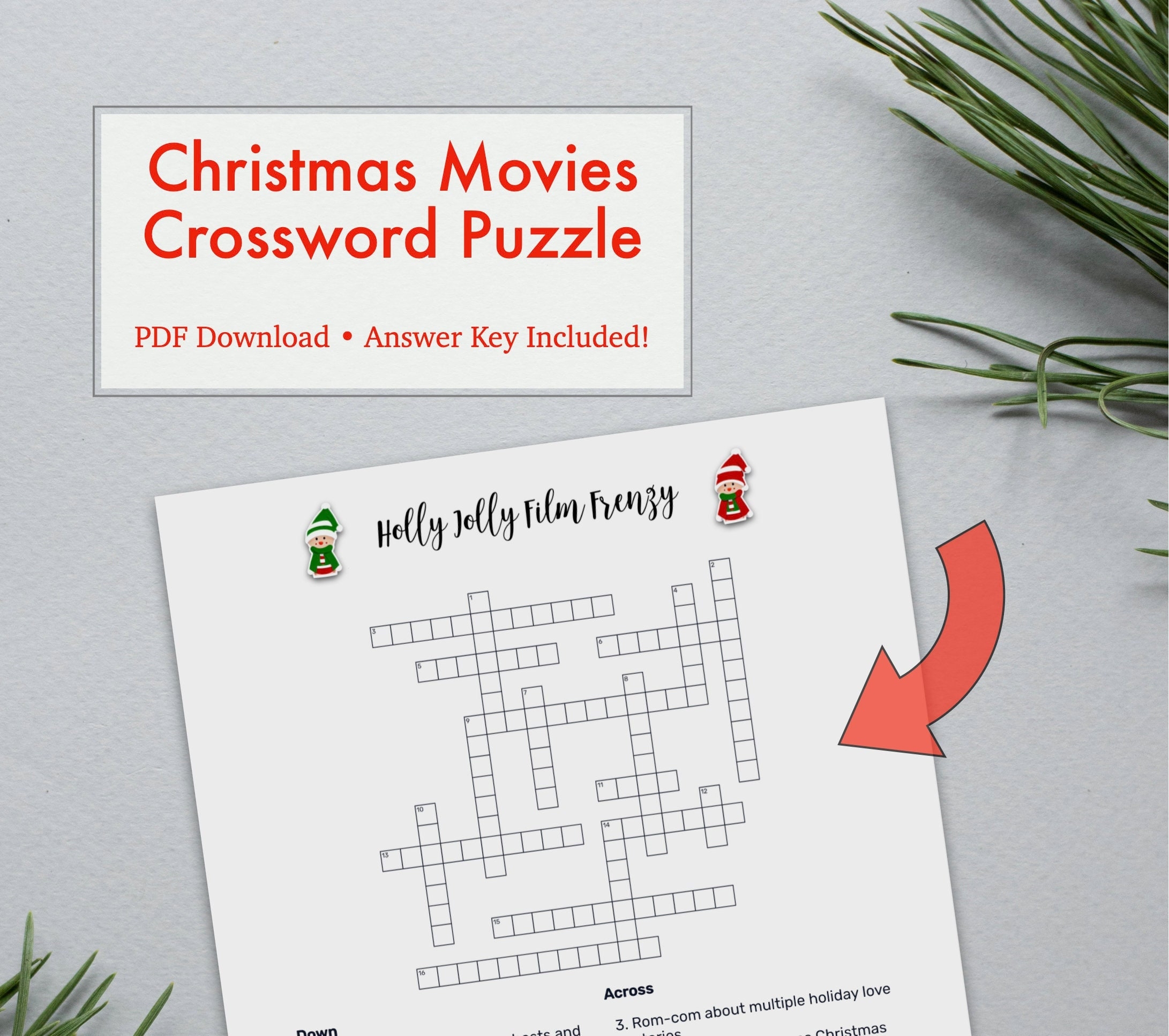 Christmas Movie Crossword Puzzle Instant Printable PDF Download Christmas Movie Crossword Puzzle Instant Printable PDF Download