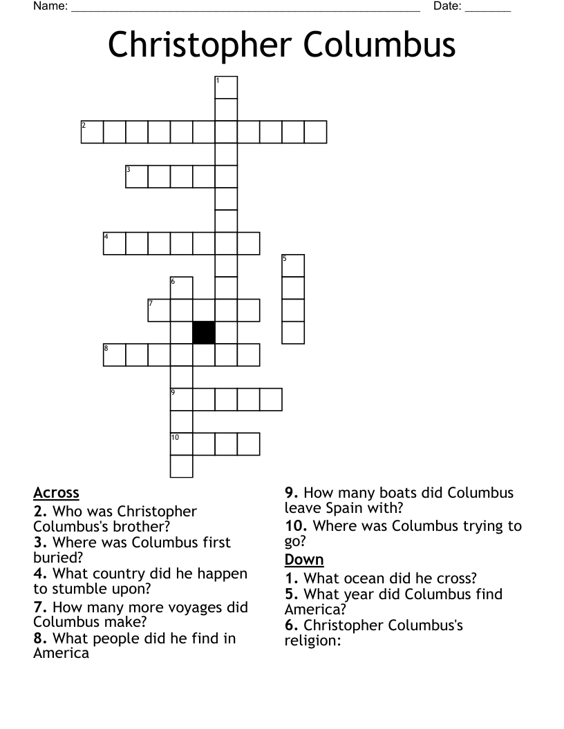 Christopher Columbus Crossword WordMint