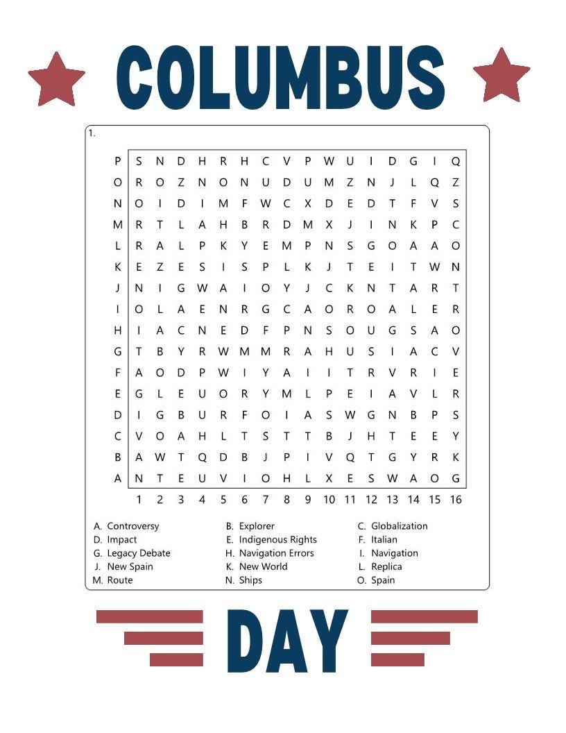 Christopher Columbus Word Search Columbus Day Crossword 
