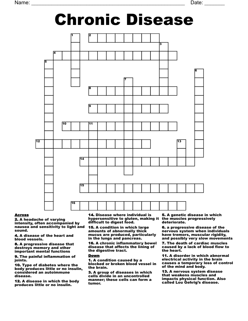 Chronic Disease Crossword WordMint Chronic Disease Crossword WordMint