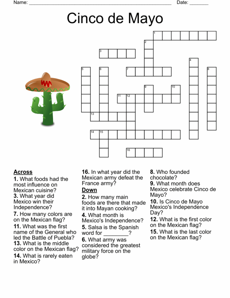 Cinco De Mayo Crossword WordMint