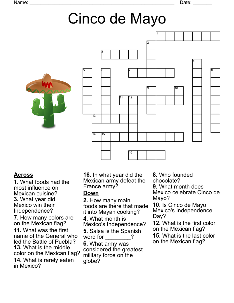 Cinco De Mayo Crossword WordMint