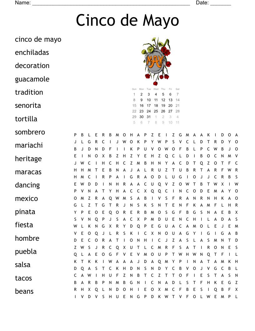 Cinco De Mayo Word Search WordMint