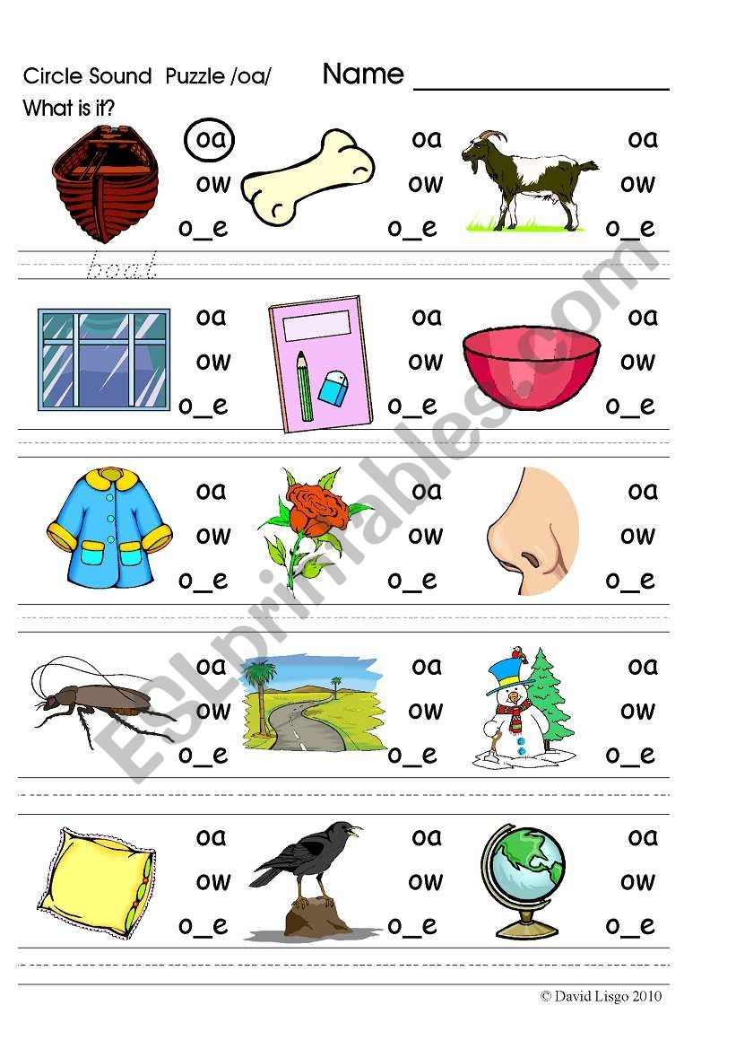 Circle Sound Puzzle 4 Phonics The oa Sound ESL Worksheet By David Lisgo