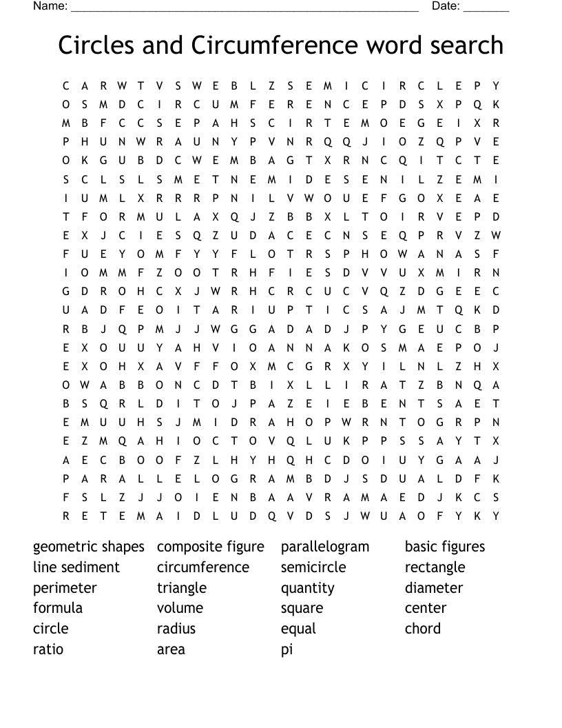 Circles And Circumference Word Search WordMint