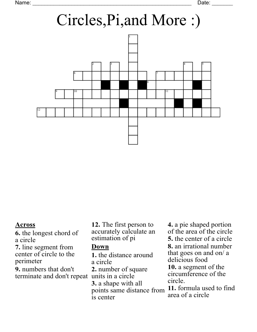 Circles Pi and More Crossword WordMint