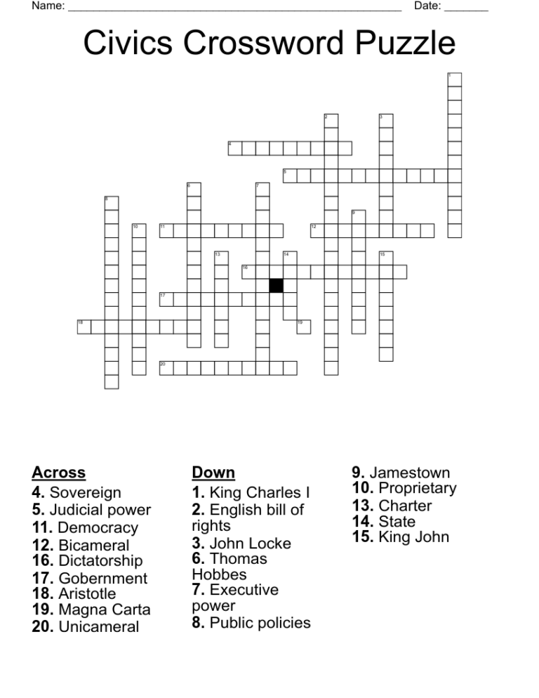 Civics Crossword Puzzle WordMint