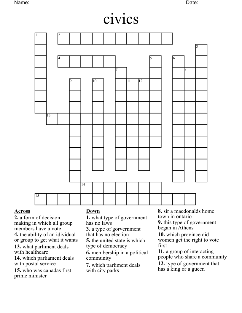 Civics Crossword WordMint