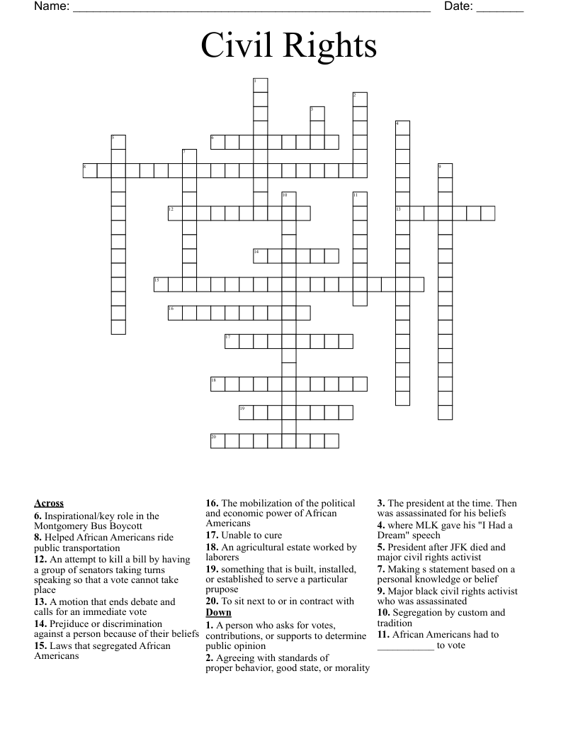Civil Rights Crossword WordMint