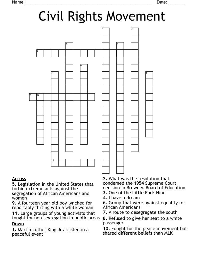 Civil Rights Movement Crossword WordMint