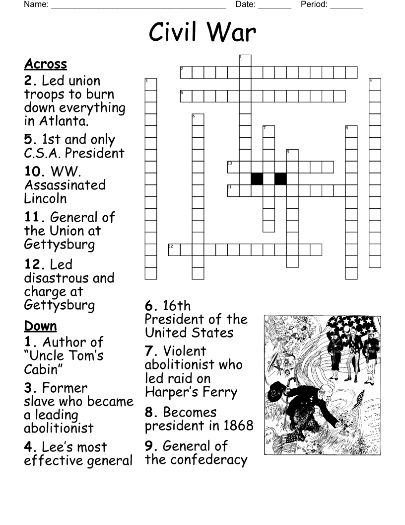 Civil War Crossword Puzzle WordMint