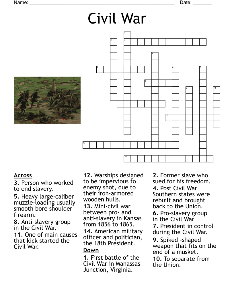Civil War Crossword WordMint Civil War Crossword WordMint