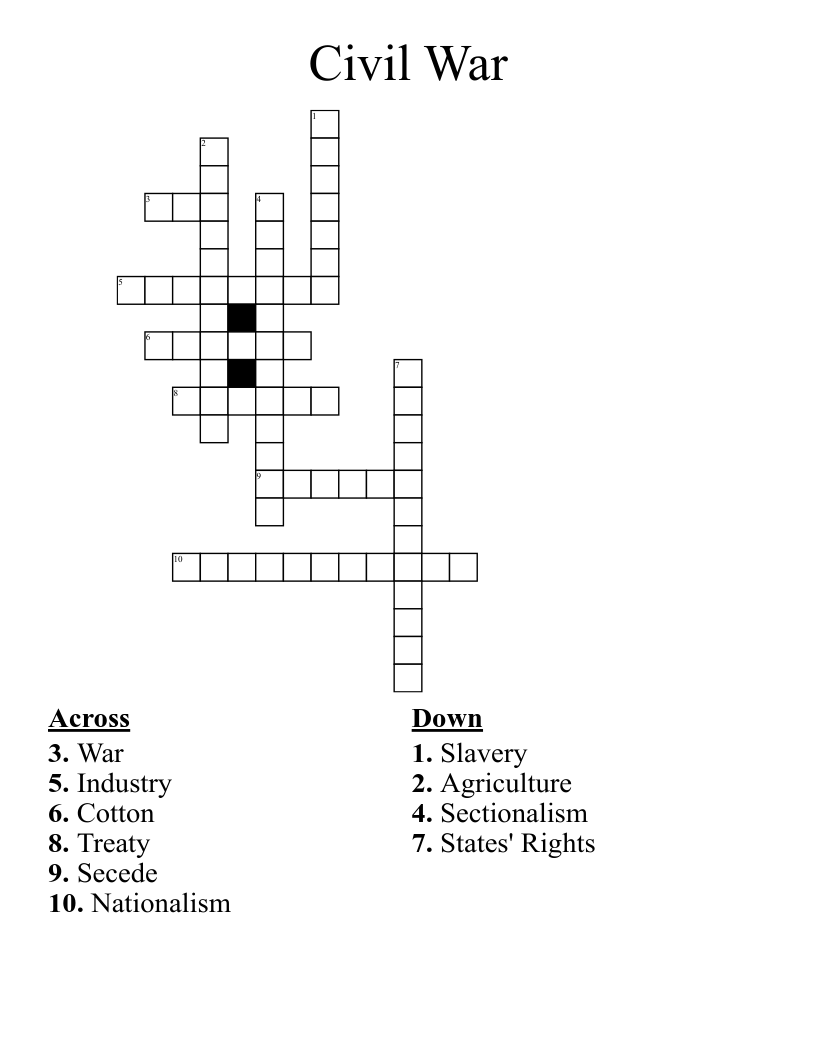 Civil War Crossword WordMint Civil War Crossword WordMint