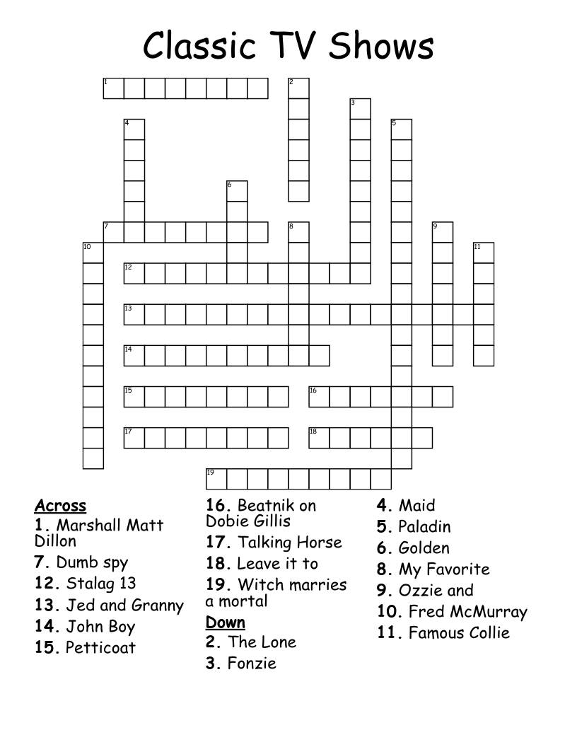 Classic TV Shows Crossword WordMint Classic TV Shows Crossword WordMint